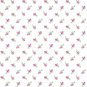Tiny Pink Rosebud Primrose FLANNEL on White Fabric - Comfy Flannel Prints Cotton
